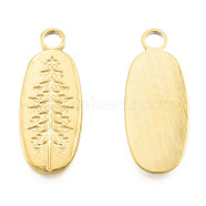 Ion Plating(IP) 201 Stainless Steel Pendants, Oval with Tree, Real 18K Gold Plated, 24x9.5x1.5mm, Hole: 2.5mm(STAS-N098-269LG)