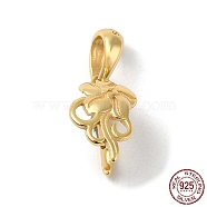 Rack Plating 925 Sterling Silver Ice Pick Pinch Bails, Flower, with S925 Stamp, Real 18K Gold Plated, 14.5x7.5mm, Hole: 4.5x3.5mm, Pin: 0.9mm(STER-NH0001-20G)