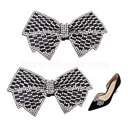 Glass Rhinestone Bowknot Shoe Decorations, Detachable Shoe Buckle Clips, with Iron & Felt Findings, Jet, 58x102x16mm(AJEW-WH0323-24C)