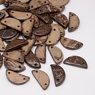 Dyed Wood Jewelry Findings Coconut Links, Half Flat Round, Coconut Brown, 25~25x11~13x2mm, Hole: 2mm(COCO-O005B-02)