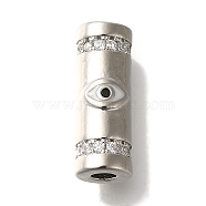 Rack Plating Brass Micro Pave Cubic Zirconia Beads, with Enamel, Long-Lasting Plated, Column with Eye, Platinum, 18x7x12.5mm, Hole: 3mm(KK-U019-10P)