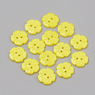 2-Hole Acrylic Buttons, Flower, Yellow, 15x2.5mm, Hole: 1.5mm(BUTT-Q037-08J)
