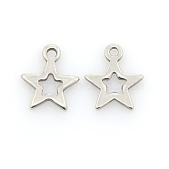 304 Stainless Steel Charms, Star Pendants, Stainless Steel Color, 11x10x1mm, Hole: 1mm(STAS-J014-10)