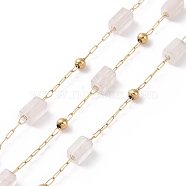 Natural Rose Quartz Rectangle Beaded Chains, with Golden 304 Stainless Steel Findings, Unwelded, 4~4.5x2~2.5x2~2.5mm, about 3.28 Feet(1m)/Box(AJEW-SZ0002-42K)