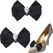 Detachable Polyester Shoe Decorations, with Brass Buckle Clip & Glass Crystal Rhinestone, Bowknot, Black, 57x90x20.5mm(AJEW-WH0283-29B)