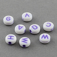 Solid Acrylic Horizontal Hole Letter Beads, Flat Round, Medium Orchid, 7x3mm, Hole: 2mm, about 4500pcs/500g(SACR-S179-09)
