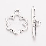 Alloy Toggle Clasps, Lead Free and Cadmium Free, Antique Silver, Flower: 19x15x1.5mm, hole: 2mm. Bar: 24x6x4mm, hole: 2mm(EA777Y)