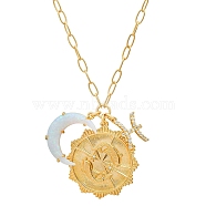 Cubic Zirconia Constellation & Opalite Moon Pendant Necklace, with Golden Brass Paperclip Chains, Pisces, 19.69 inch(50cm)(PW-WG46702-12)