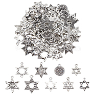 72Pcs 9 Styles Tibetan Style Alloy Pendants, Star of David Charms, Antique Silver, 17~27.5x12.5~21x1~5mm, Hole: 1.4~2mm, 8pcs/style(FIND-SC0008-45)