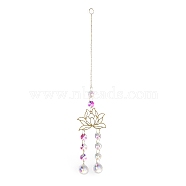 Brass Big Pendant Decorations, Hanging Suncatchers, with Octagon/Teardrop Glass Beads and Iron Findings, for Home Window Decoration, Flower, 350mm, pendant: 185x61x21mm(HJEW-M005-04D-G)