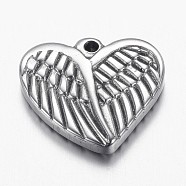 304 Stainless Steel Pendants, Heart with Wing, Stainless Steel Color, 16x18x3.5mm, Hole: 1.5mm(STAS-G108-40)