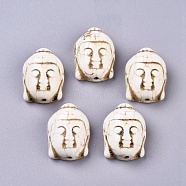 Synthetic Turquoise Beads, Dyed, Buddha Head, Beige, 28x20x12mm, Hole: 2.5mm(X-TURQ-H016-1)