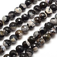 Dyed Natural Agate Faceted Round Beads Strands, Black, 12mm, Hole: 1mm, about 32pcs/strand, 14.5 inch~15 inch(G-E269-05)