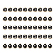Golden Plated Alloy Charms, with Enamel, Enamelled Sequins, Flat Round, Black, Letter.Y, 14x12x2mm, Hole: 1.5mm, 50pcs/Box(ENAM-SZ0001-25B-Y)