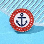 Ship Voyage Theme Enamel Pins, Paltinum Alloy Brooches for Backpack Clothes, Flat Round, Red, 25x2mm(JEWB-M048-04D)