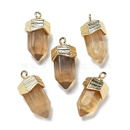 Natural Fluorite Faceted Pendants, Sword Shaped Charms with Rack Plating Brass Findings, Golden, 21~23x9x10.5mm, Hole: 1.6mm(G-G181-03G-07)