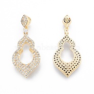 Brass Micro Pave Clear Cubic Zirconia Pendants, Nickel Free, Gourd Shaped, Real 18K Gold Plated, 34mm, Pendant: 26x14x2mm, Hole: 1.5x3mm(KK-F841-15G)