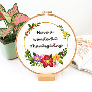 Flower Pattern DIY Embroidery Kit, including Embroidery Needles & Thread, Cotton Linen Cloth, Word Have a Wonderful Thanksgiving, Cerise, 290x290mm(DIY-P077-122)