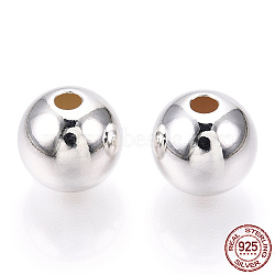 925 Sterling Silver Beads, Round, Silver, 10x9mm, Hole: 2.2mm(STER-S002-12-10mm)