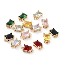 Brass Pave Faceted Glass Connector Charms, Rectangle Links, Light Gold, Mixed Color, 13x7x5mm, Hole: 1.4mm(KK-Q811-01)