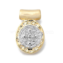 Religion Theme Brass Hammered Pendants, Real 16K Gold Plated & Platinum, Oval with Saint Benedict Medal, 14x9.5x3.5mm, Hole: 1.6mm(KK-V010-09GP-01)