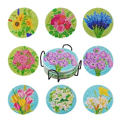 DIY Diamond Painting Cup Mat Kits, with Cork, Coster Holder, Resin Rhinestones, Diamond Sticky Pen, Tray Plate and Glue Clay, Mixed Color, 100x2mm(DIY-TAC0021-16)