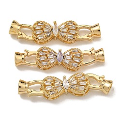 Brass Micro Pave Cubic Zirconia Fold Over Clasps, Real 18K Gold Plated, Bowknot, Mixed Color, 38mm(KK-U037-33G)