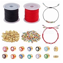 DIY Evil Eyes Braided Beadl Bracelets Making Kits, Including Alloy Enamel European Beads, Brass Rhinestone Spacer Beads, Polyester Thread, Mixed Color, European Beads: 5.5x5.5~7mm, Hole: 1mm, 12 colors, 8pcs/color, 96pcs/set(DIY-PH0003-15)