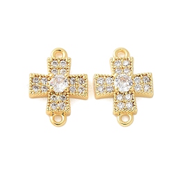 Brass Micro Pave Cubic Zirconia Connector Charms, Cross, Real 18K Gold Plated, 13.5x9.5x3mm, Hole: 1.2mm(KK-U056-38G)