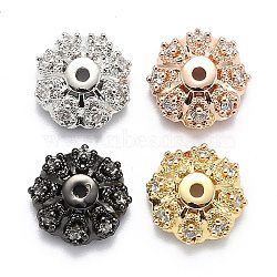 Multi-Petal Brass Micro Pave Cubic Zirconia Bead Caps, Flower, Clear, Mixed Color, 10x4mm, Hole: 1.2mm(X-ZIRC-F088-038-M)