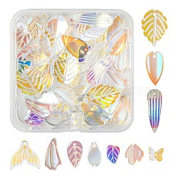 50Pcs 10 Style Transparent Spray Painted Glass Pendants, AB Color Plated, Mixed Shapes, Mixed Color, 9.5~26x9~19.5x2~4.5mm, Hole: 0.8~1.5mm, 5pcs/style(GLAA-FS0001-07)