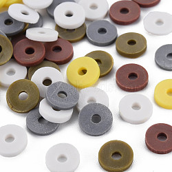 5 Colors Handmade Polymer Clay Beads, Heishi Beads, Disc/Flat Round, Sienna & Light Khaki & Gray & White & Coffee, 8x0.5~1.5mm, Hole: 2mm, about 11500pcs/1000g(CLAY-N011-032-25)