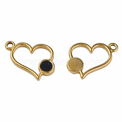 304 Stainless Steel Pendants, with Dyed Black Shell, Heart, Golden, 15x17x2mm, Hole: 1.6mm(STAS-N087-54-04G)