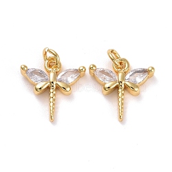 Brass Micro Pave Cubic Zirconia Pendants, Real 18K Gold Plated, Lead Free & Cadmium Free, Dragonfly, Clear, 12x11.5x3mm, Hole: 2.5mm(KK-K258-22G-RS)