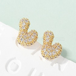 Brass Micro Pave Cubic Zirconia Stud Earrings, Rack Plating, Long-Lasting Plated, Real 18K Gold Plated, Letter L, 13x9.5mm(EJEW-Z091-04G-L)