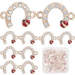 50Pcs Alloy Rhinestone Connector Charms, Links Connectors, Horseshoe with Ladybug, Golden, 15x22x2mm, Hole: 2mm(RB-CN0001-02)