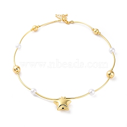 Rack Plating Brass Pendant Necklaces for Women, with ABS Plastic Pearl Beads, Real 18K Gold Plated, Cadmium Free & Lead Free, Long-Lasting Plated, Star, 15.75 inch(40cm)(NJEW-C059-02G-01)