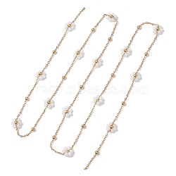 Flower Glass Beaded Link Chain, with 304 Stainless Steel Satellite Chain, Soldered, Golden, 11mm, about 3.18~3.20 Feet(0.97~0.975m)/pc(AJEW-JB01207-01)