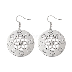 Non-Tarnish 304 Stainless Steel Dangle Earrings, Flat Round, Stainless Steel Color, 54.5x35mm(EJEW-P271-11P)