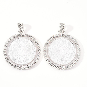 Alloy Pendant Cabochon Settings, with Crystal Rhinestone, Cadmium Free & Lead Free, Double-sided Tray, Flat Round, Silver, Tray: 30mm, 44.5x43x3mm, Hole: 9.5x5mm