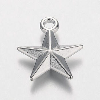Tibetan Style Alloy Pendants, Cadmium Free & Lead Free, Star, Silver Color Plated, 16x14x4mm, Hole: 2mm
