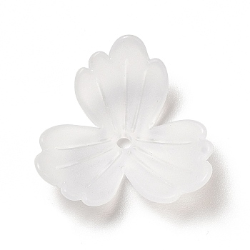 Transparent Acrylic Bead Caps, 3-Petal, Frosted, Flower, White, 22x22x5.5mm, Hole: 1.8mm, about 925pcs/500g