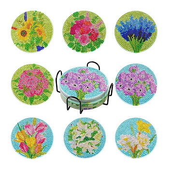 DIY Diamond Painting Cup Mat Kits, with Cork, Coster Holder, Resin Rhinestones, Diamond Sticky Pen, Tray Plate and Glue Clay, Mixed Color, 100x2mm