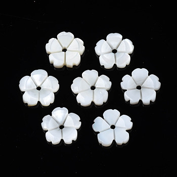 Natural Freshwater Shell Beads, Flower, Seashell Color, 9.5x10x1.5~2mm, Hole: 1.2mm