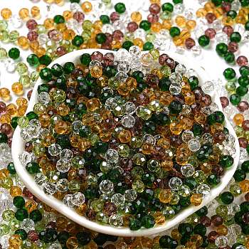 Glass Beads, Faceted, Rondelle, Olive Drab, 4x3mm, Hole: 0.4mm, about 6800pcs/500g
