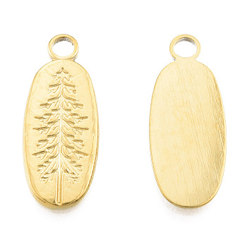Ion Plating(IP) 201 Stainless Steel Pendants, Oval with Tree, Real 18K Gold Plated, 24x9.5x1.5mm, Hole: 2.5mm