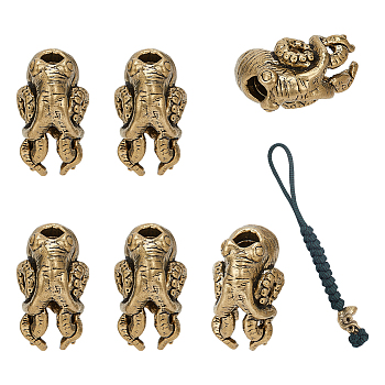 Outdoor EDC Tool Titanium Alloy Parachute Rope European Beads, Large Hole Beads, Octopus, Antique Bronze, 26x15x20.5mm, Hole: 6x4.5mm