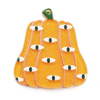 Halloween Printed Acrylic Pendants, with Glitter Powder, Pumpkin, 37.5x37.5x2.5mm, Hole: 1.5mm