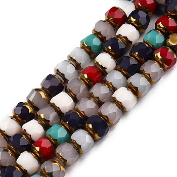 Glass Beads Strands, Column, Faceted, Colorful, 6.5x7.5mm, Hole: 1mm, about 60Pcs/strand, 14.96''(38cm)