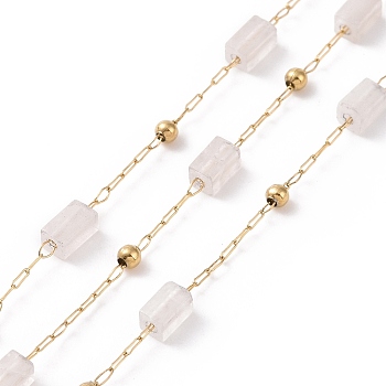Natural Rose Quartz Rectangle Beaded Chains, with Golden 304 Stainless Steel Findings, Unwelded, 4~4.5x2~2.5x2~2.5mm, about 3.28 Feet(1m)/Box